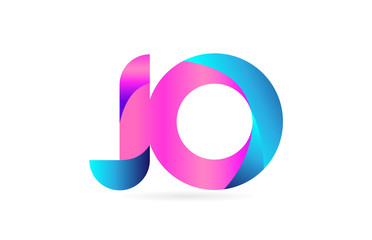 pink blue alphabet letter JO J O combination logo icon design