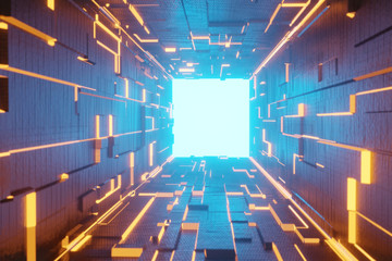 3d render futuristic tunnel with the light glow