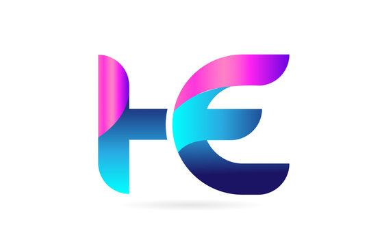 pink blue alphabet letter HE H E combination logo icon design