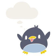 cute cartoon penguin and thought bubble in retro style