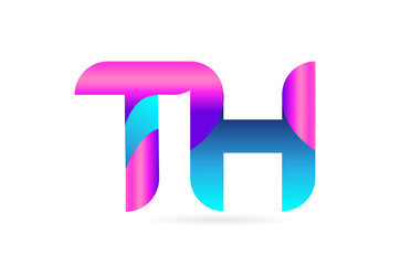 pink blue alphabet letter TH T H combination logo icon design