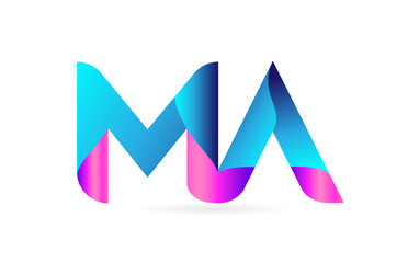 pink blue alphabet letter MA M A combination logo icon design