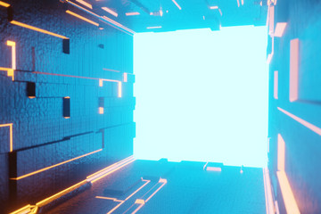 3d render futuristic tunnel with the light glow