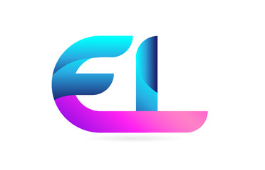 pink blue alphabet letter EL E L combination logo icon design