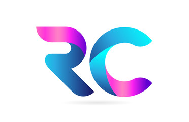 pink blue alphabet letter RC R C combination logo icon design