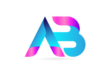 pink blue alphabet letter AB A B combination logo icon design