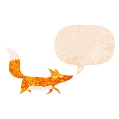 cartoon wolf and speech bubble in retro textured style