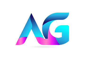 pink blue alphabet letter AG A G combination logo icon design