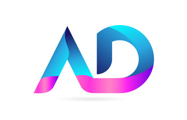 pink blue alphabet letter AD A D combination logo icon design