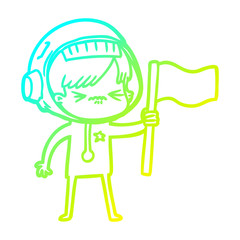 cold gradient line drawing angry cartoon space girl waving flag