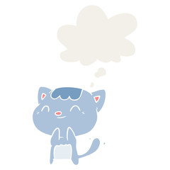 cartoon happy cat and thought bubble in retro style