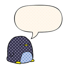 cute cartoon penguin and speech bubble in comic book style