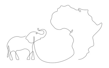 Elephant with map Africa outline vector illustration
