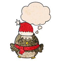 cute christmas owl and thought bubble in grunge texture pattern style