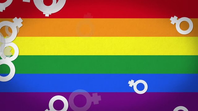 Female / Woman / Lesbian Signs On Rainbow, Paper Textured Background. Ideal For Your Homosexuality / Pride Related Projects. 4K,60fps.