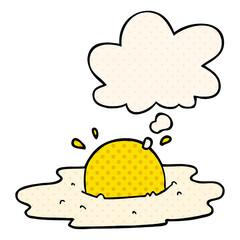 cartoon fried egg and thought bubble in comic book style