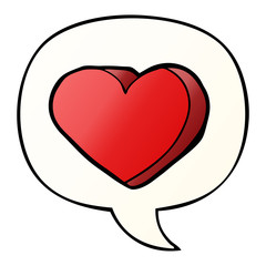 cartoon love heart and speech bubble in smooth gradient style