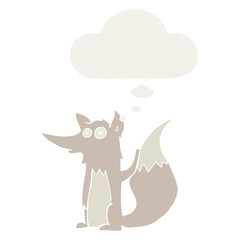 cartoon wolf and thought bubble in retro style