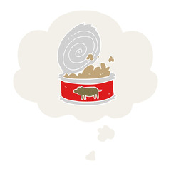 cartoon canned food and thought bubble in retro style