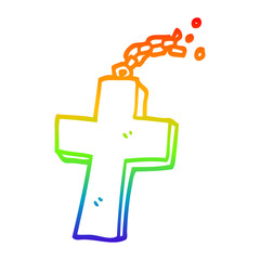 rainbow gradient line drawing cartoon crucifix on chain