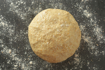 Pastry dought cooking process for baking bread, italian pizza, pasta or other pastry. Flat lay.