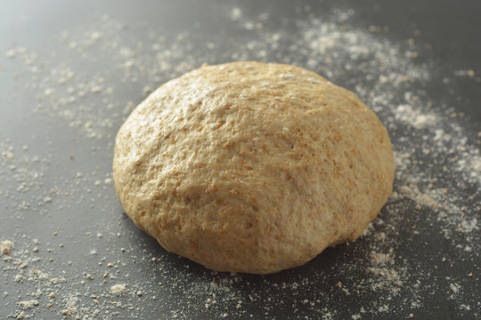 Pastry dought cooking process for baking bread, italian pizza, pasta or other pastry. Flat lay.