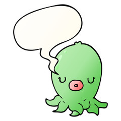 cartoon octopus and speech bubble in smooth gradient style