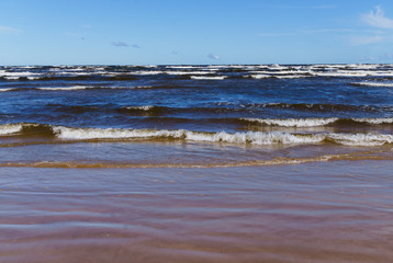 Waves on a windy summer day, on the shore of the Gulf of Riga.
