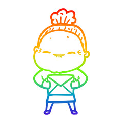 rainbow gradient line drawing cartoon peaceful old woman