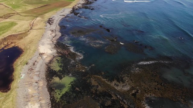 Iceland drone footage on the Ytri Tunga seal beach near the ocean in beautiful sunny spring weather