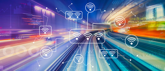 Wifi theme with abstract high speed technology POV motion blur