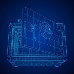 Metal bank vault safe. Wireframe low poly mesh vector illustration