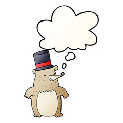 cartoon bear in top hat and thought bubble in smooth gradient style