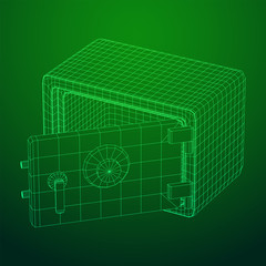Metal bank vault safe. Wireframe low poly mesh vector illustration