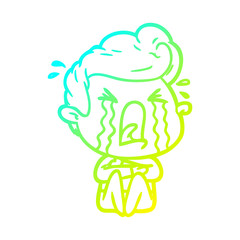 cold gradient line drawing cartoon crying man