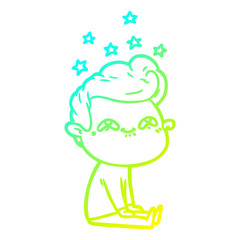 cold gradient line drawing cartoon excited man