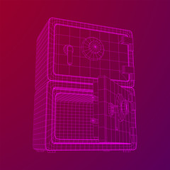 Metal bank vault safe. Wireframe low poly mesh vector illustration