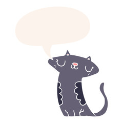 cartoon cat and speech bubble in retro style