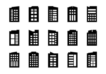 Icons company set on white background, Black building office vector collection