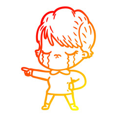 warm gradient line drawing cartoon woman crying