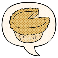 cartoon pie and speech bubble in comic book style