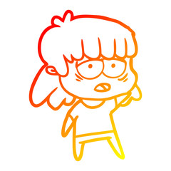 warm gradient line drawing cartoon tired woman