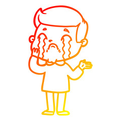 warm gradient line drawing cartoon man crying