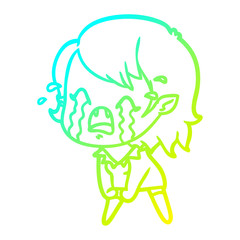 cold gradient line drawing cartoon crying vampire girl