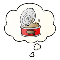 cartoon canned food and thought bubble in smooth gradient style