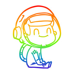 rainbow gradient line drawing happy cartoon astronaut