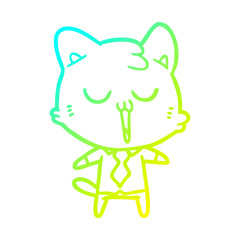 cold gradient line drawing cartoon cat in shirt and tie