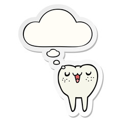 cartoon tooth and thought bubble as a printed sticker