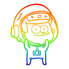 Fototapeta premium rainbow gradient line drawing happy astronaut cartoon