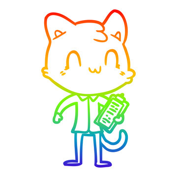 rainbow gradient line drawing cartoon happy cat